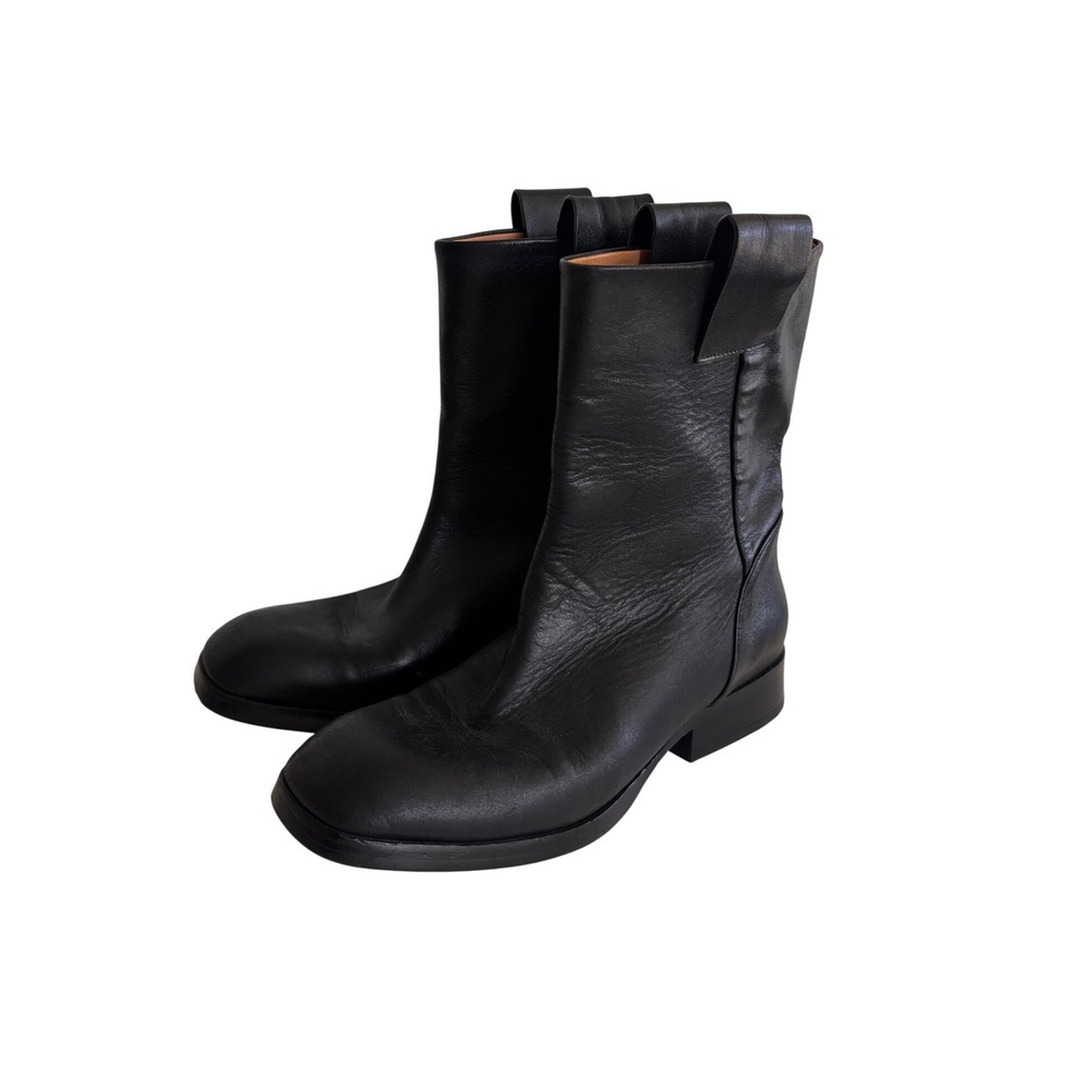 Zara Black Leather Square Toe Ankle Boots Made in Spain EU 37 US 6.5